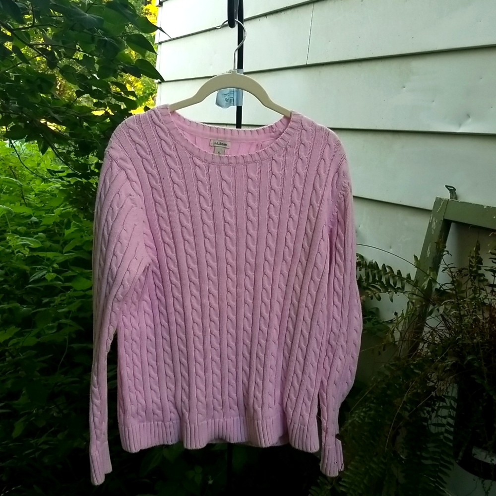 L.L. Bean Cotton Cable Knit Sweater - Pale Peony Pink XL - Picture 2 of 5